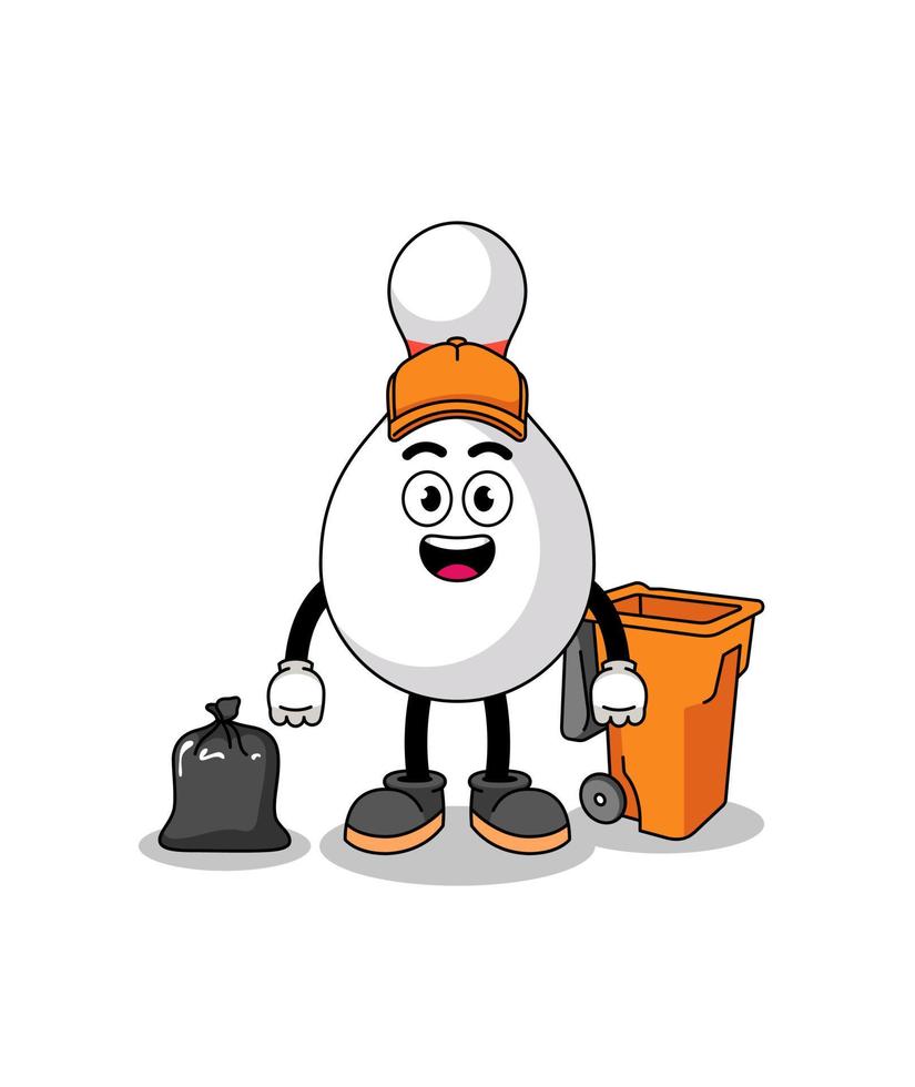 Illustration of bowling pin cartoon as a garbage collector vector