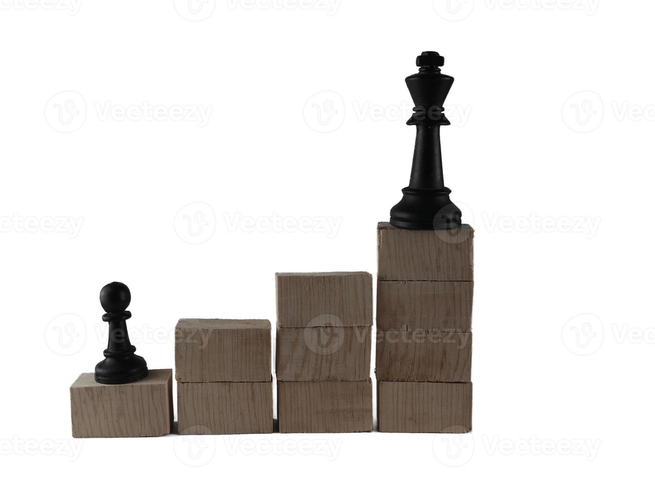 chess pieces arranged on a wooden block. the concept of social inequality between employees and boss photo