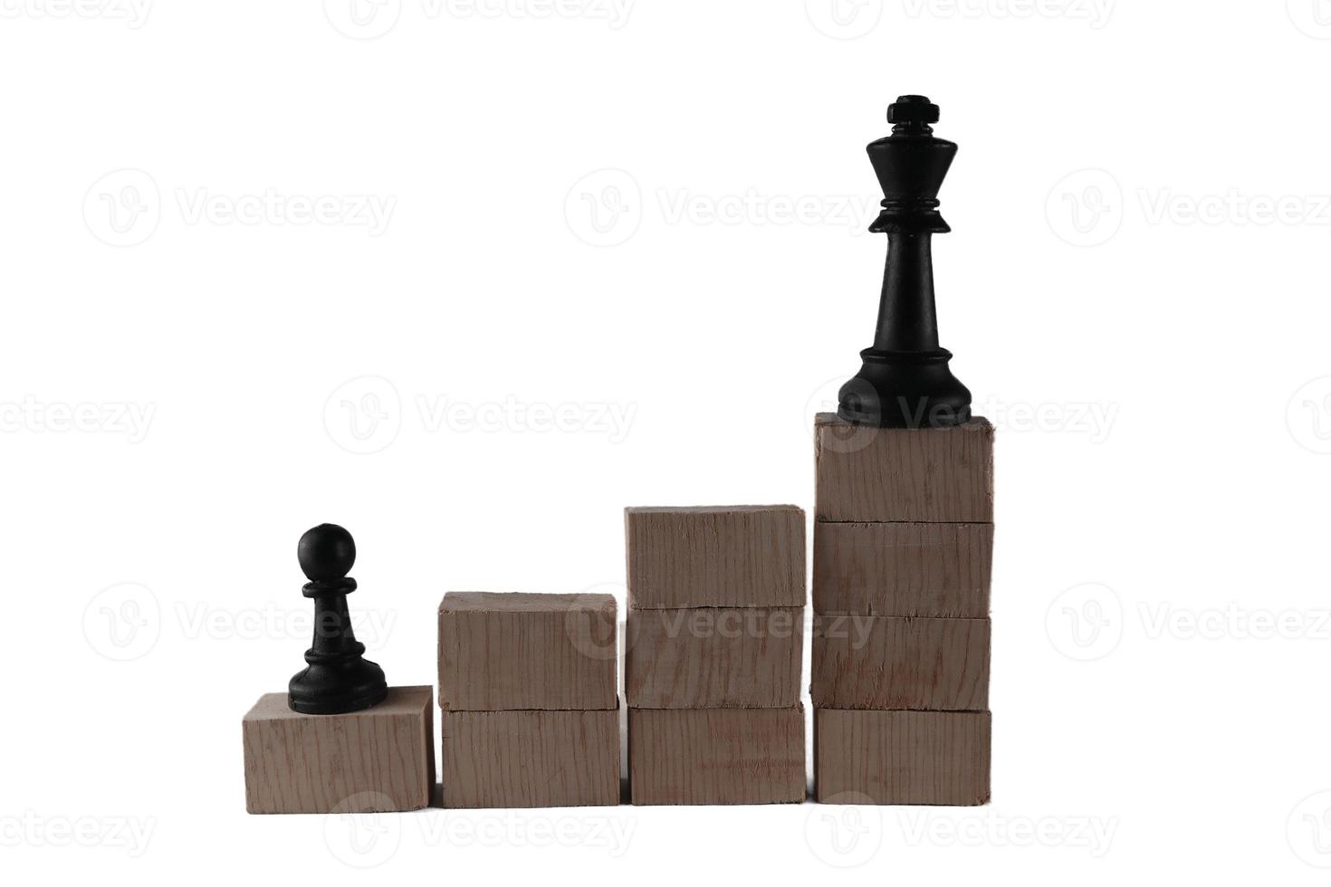 chess pieces arranged on a wooden block. the concept of social inequality between employees and boss photo