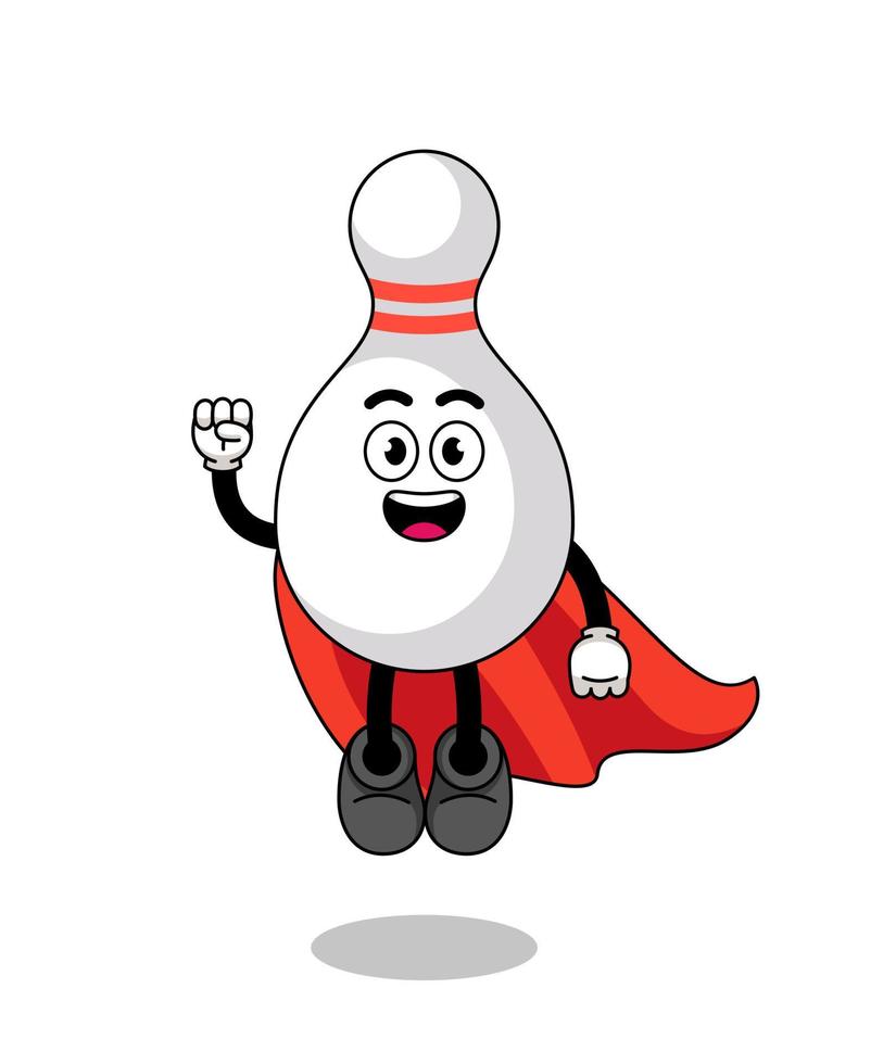 bowling pin cartoon with flying superhero vector