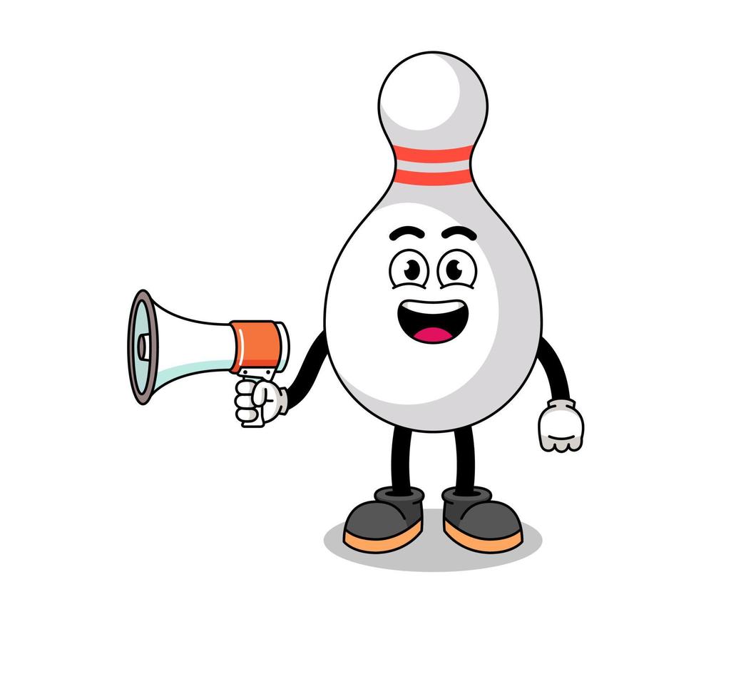 bowling pin cartoon illustration holding megaphone vector