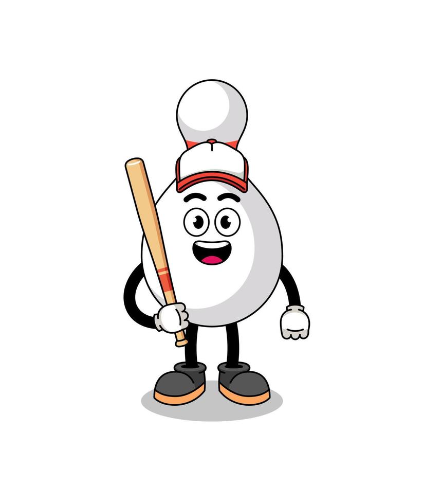 caricatura de mascota de bolos como jugador de béisbol vector