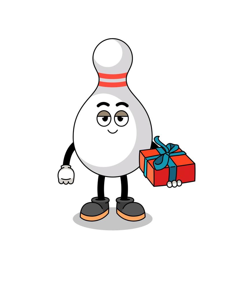 bowling pin mascot illustration giving a gift vector