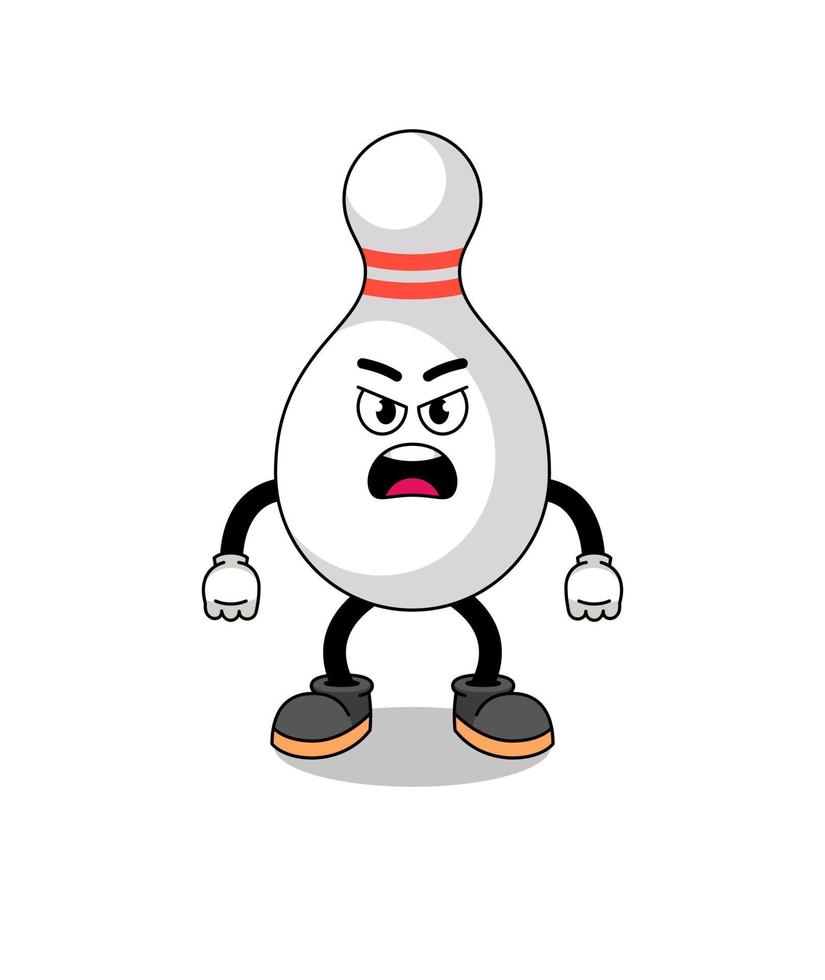 bowling pin cartoon illustration with angry expression vector