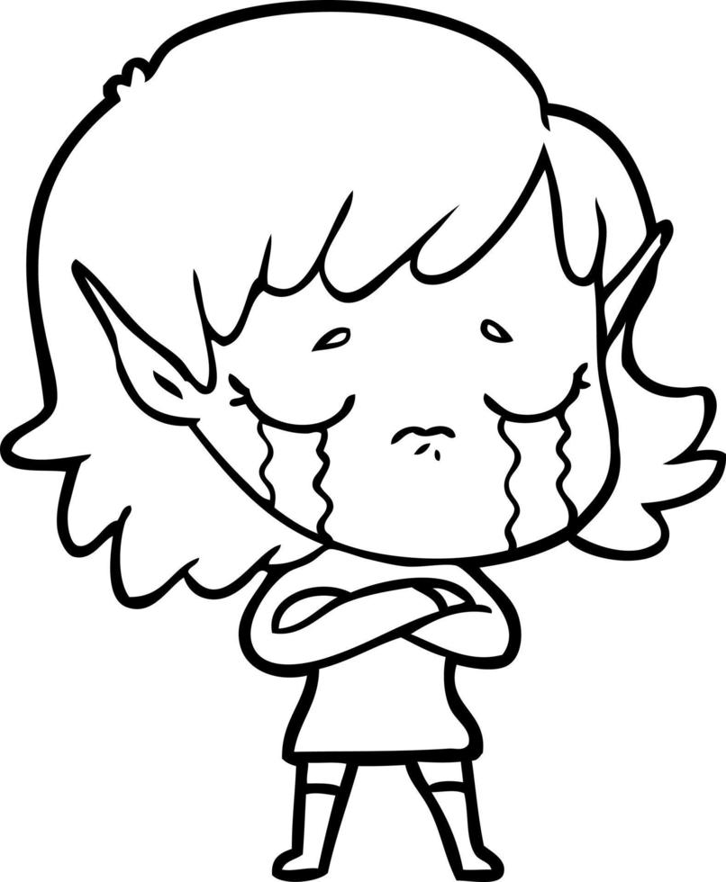 niña elfa llorando de dibujos animados vector