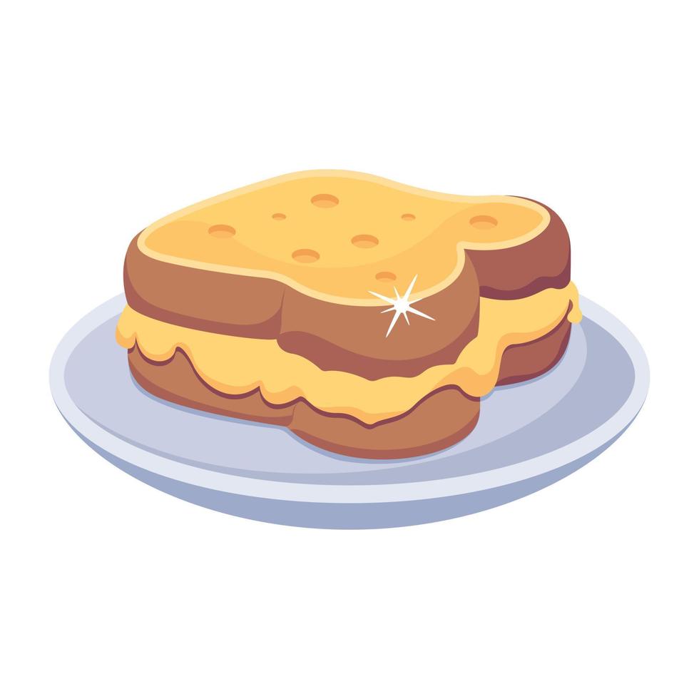 sándwich de queso icono plano, diseño personalizable vector