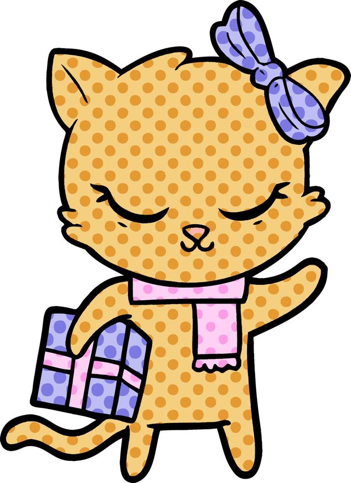 cute cartoon cat with present vector