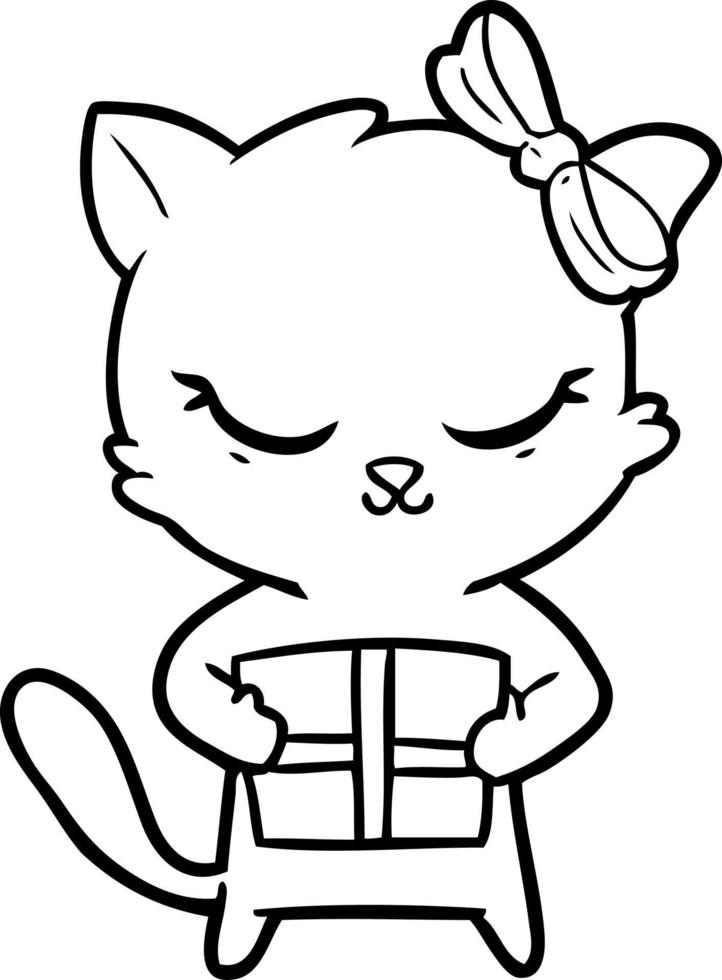 cute cartoon cat with bow vector