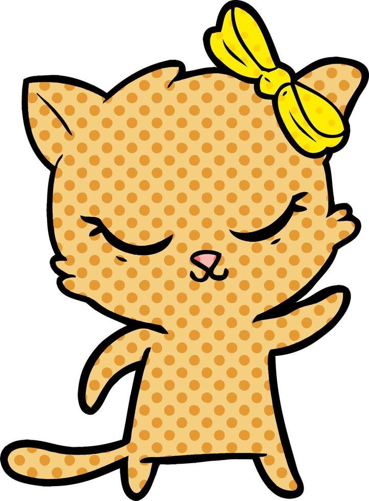 cute cartoon cat with bow vector