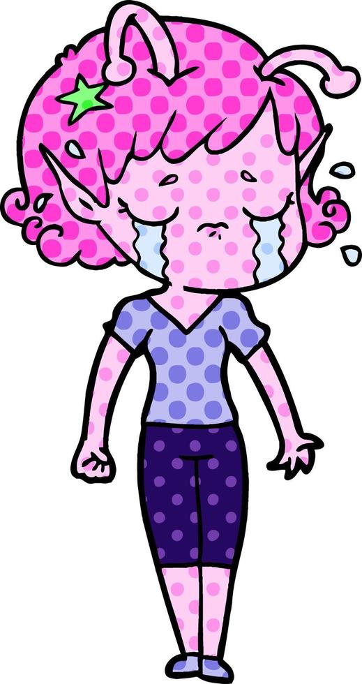 cartoon crying alien girl vector