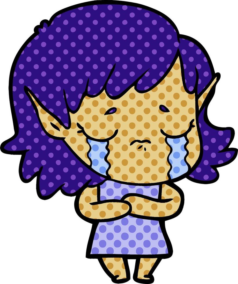 cartoon crying elf girl vector