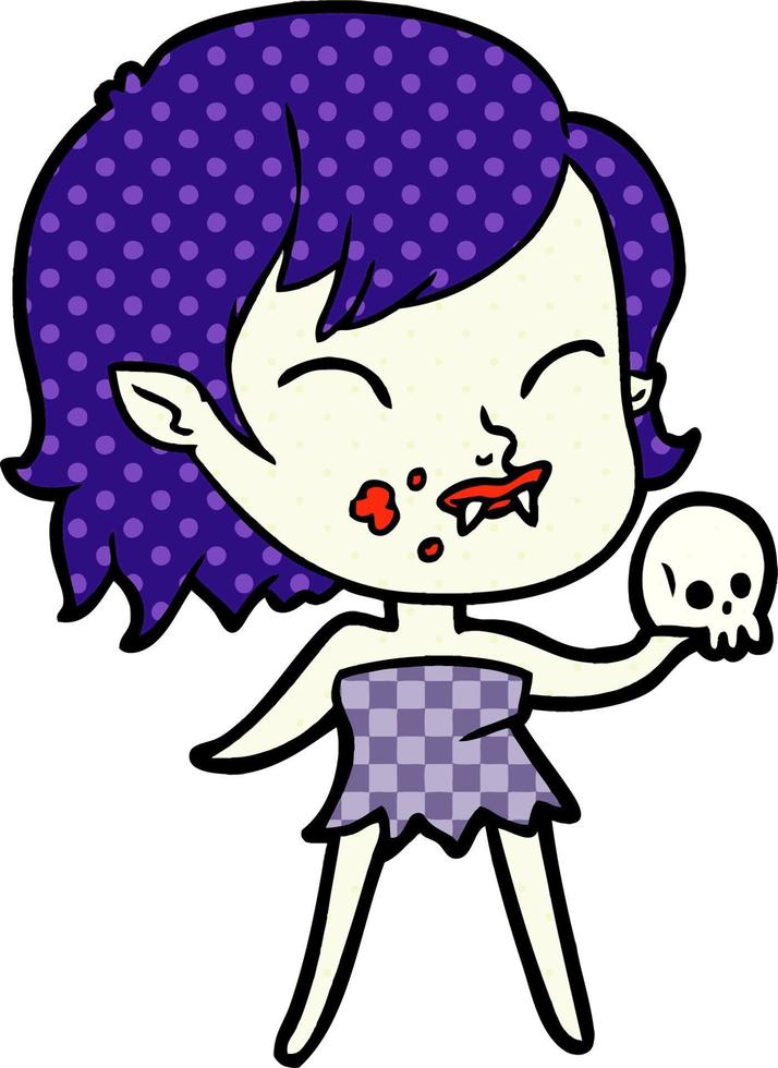 cartoon vampire girl with blood on cheek vector