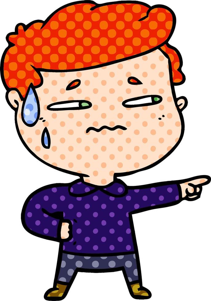 cartoon anxious man pointing vector