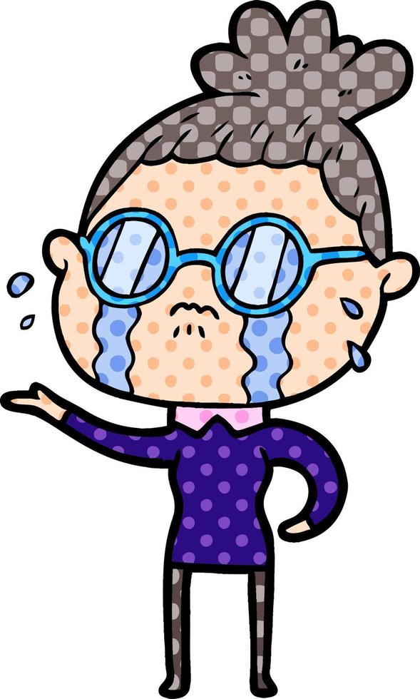 cartoon crying woman wearing spectacles vector