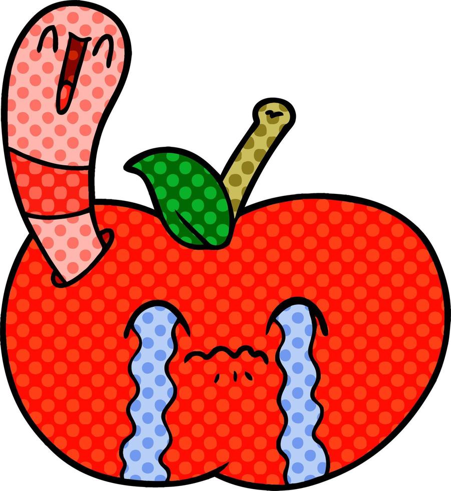 cartoon worm eating an apple vector