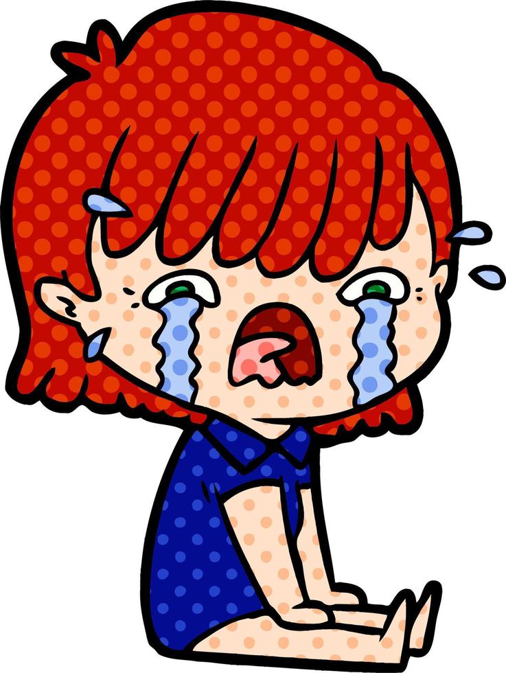 cartoon girl crying vector