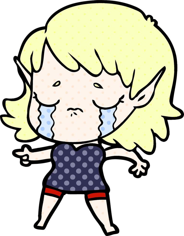 cartoon crying elf girl vector