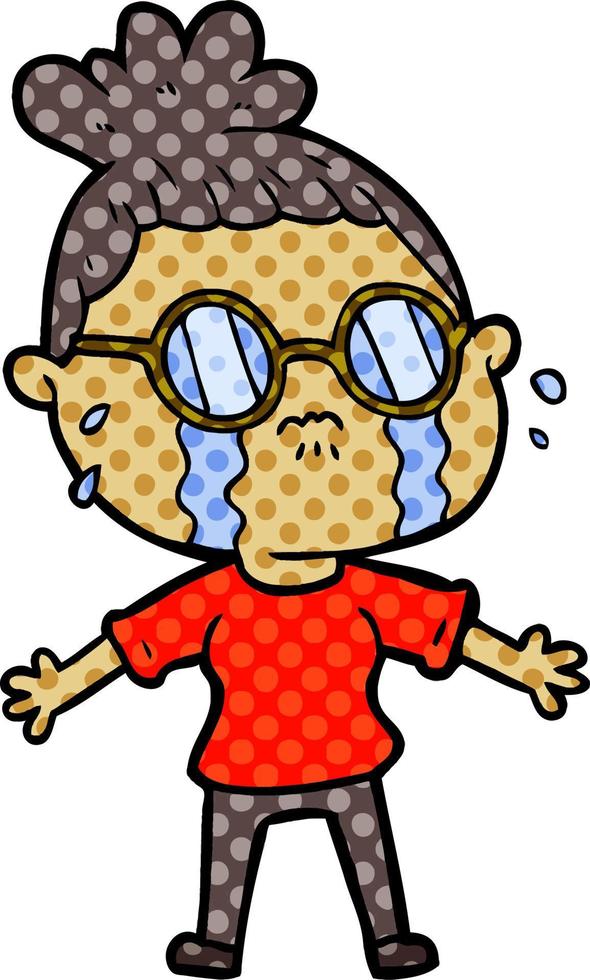 cartoon crying woman wearing spectacles vector