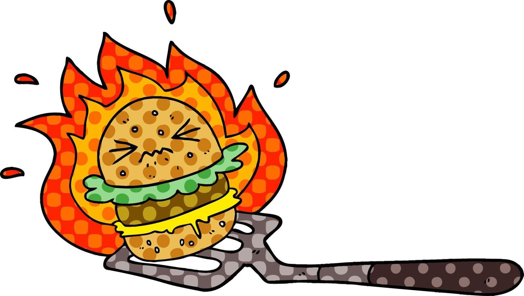 cartoon burger on spatula vector