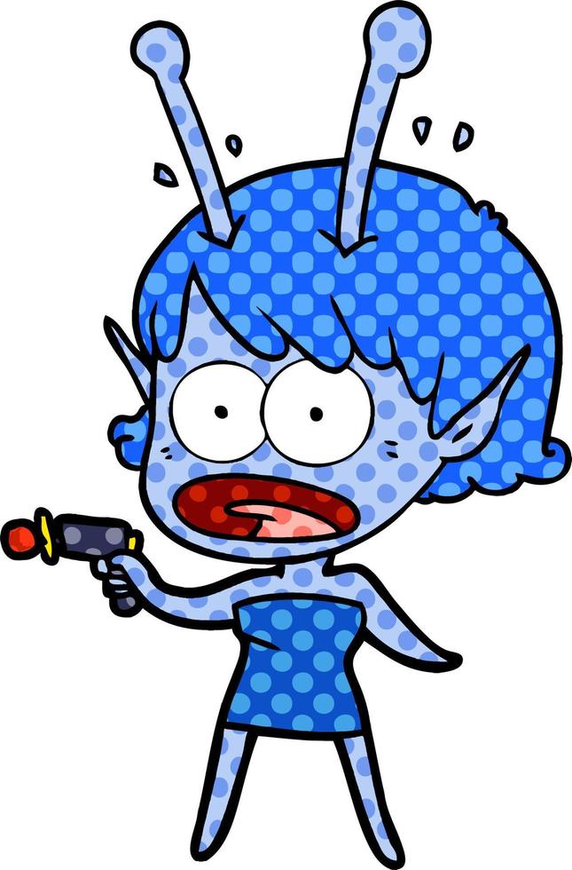 cartoon shocked alien girl vector