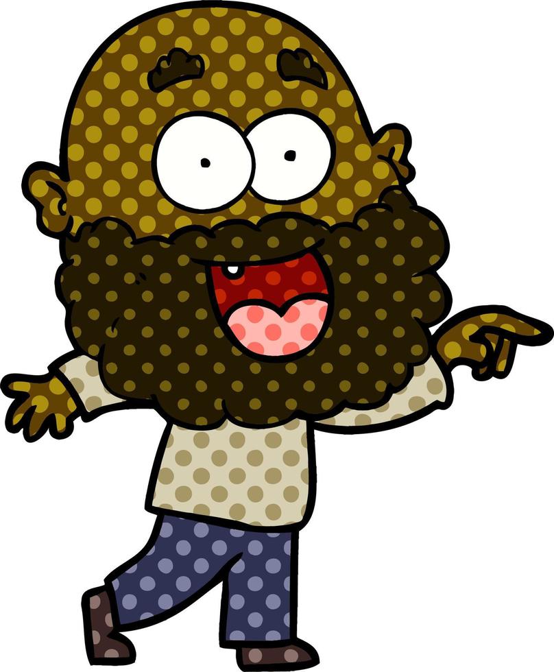 cartoon crazy happy man with beard vector