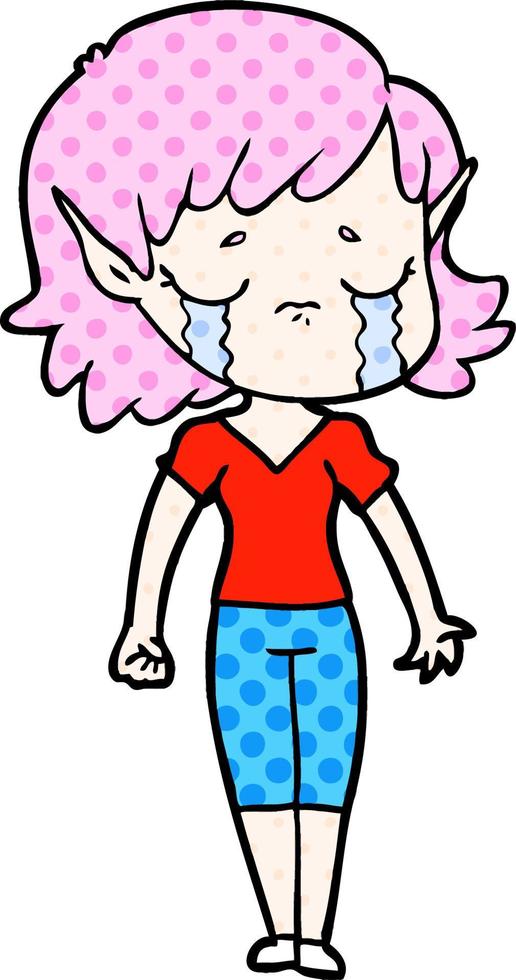 crying cartoon elf girl vector