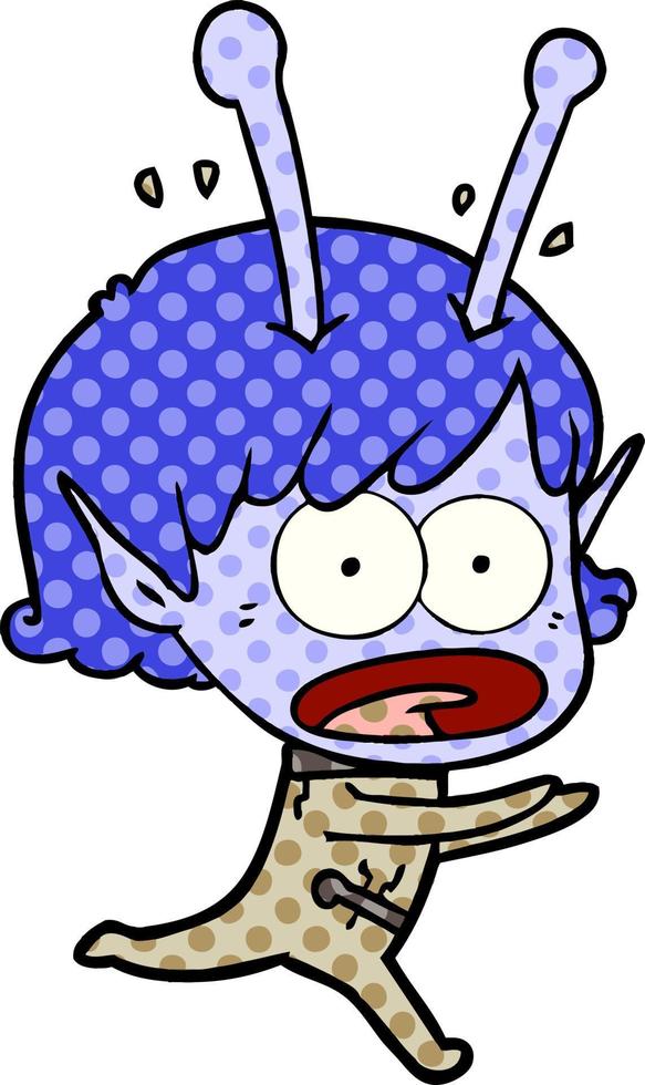 cartoon shocked alien girl vector