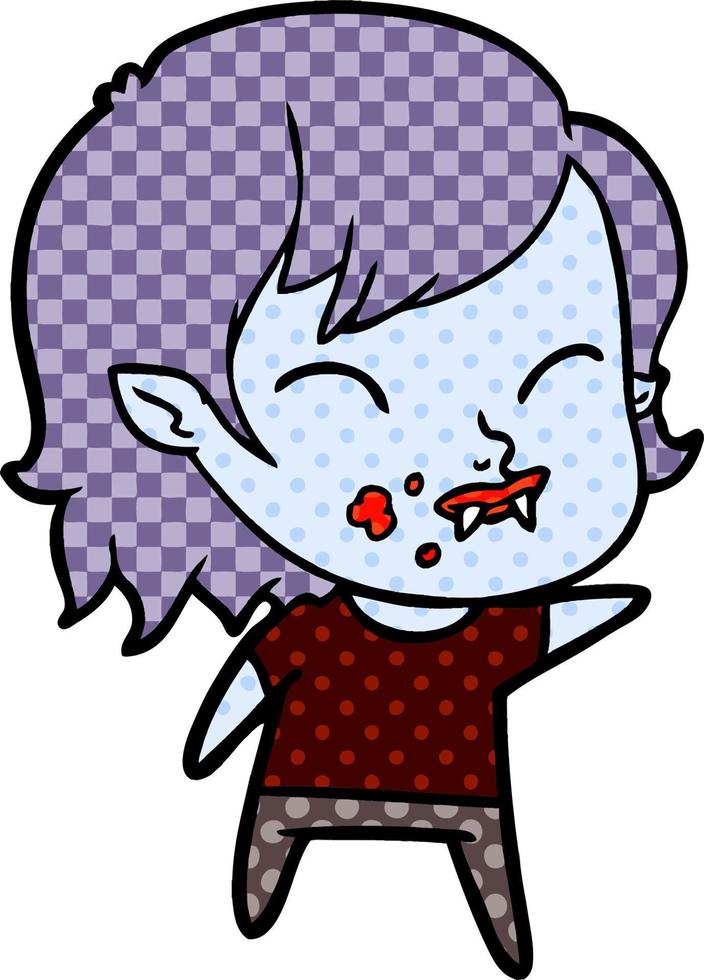 chica vampiro de dibujos animados con sangre en la mejilla vector