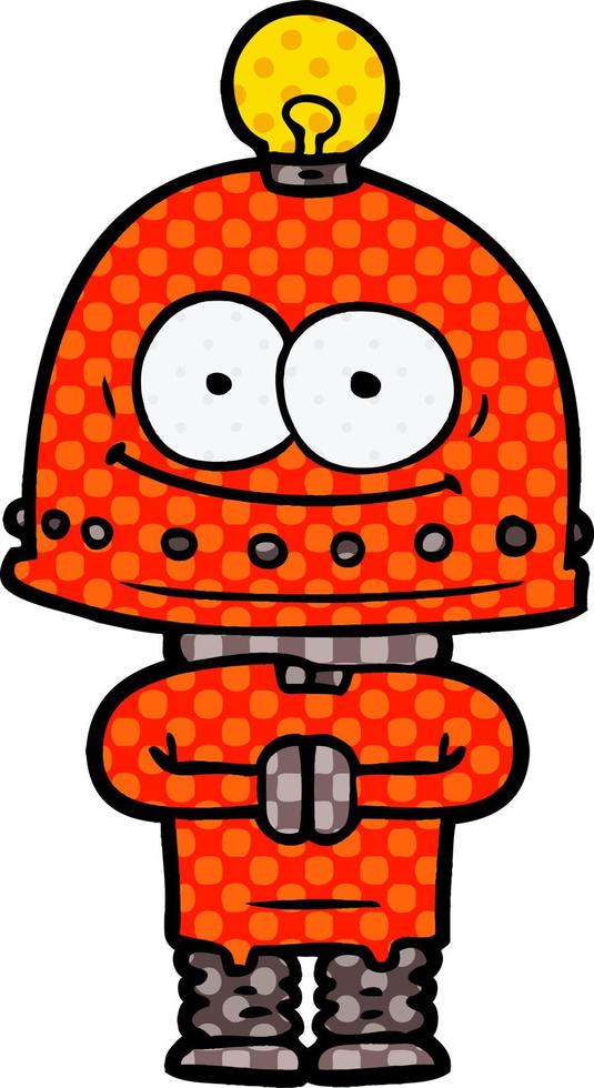 happy carton robot with light bulb vector