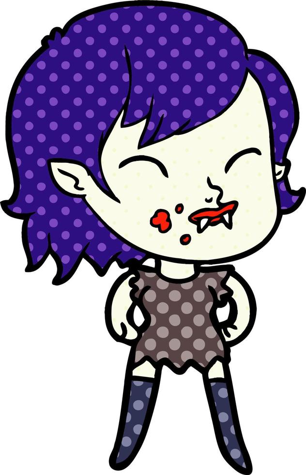 cartoon vampire girl with blood on cheek vector