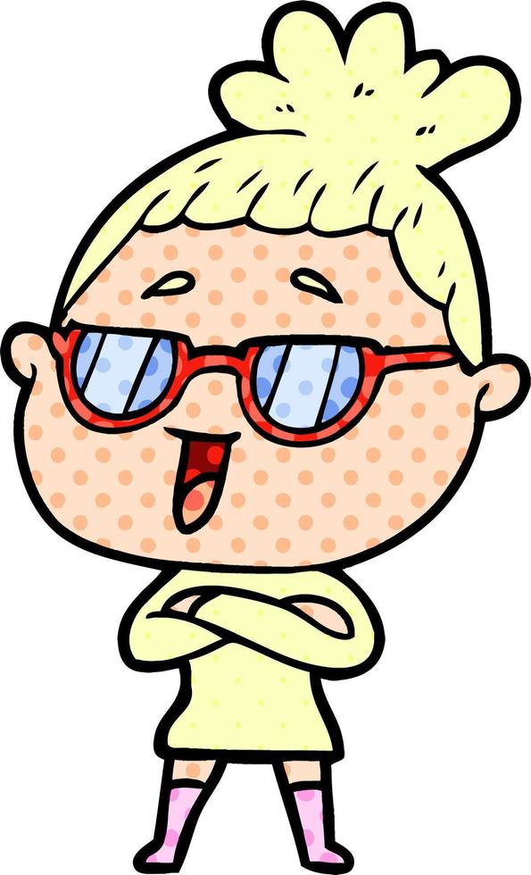 cartoon happy woman wearing spectacles vector