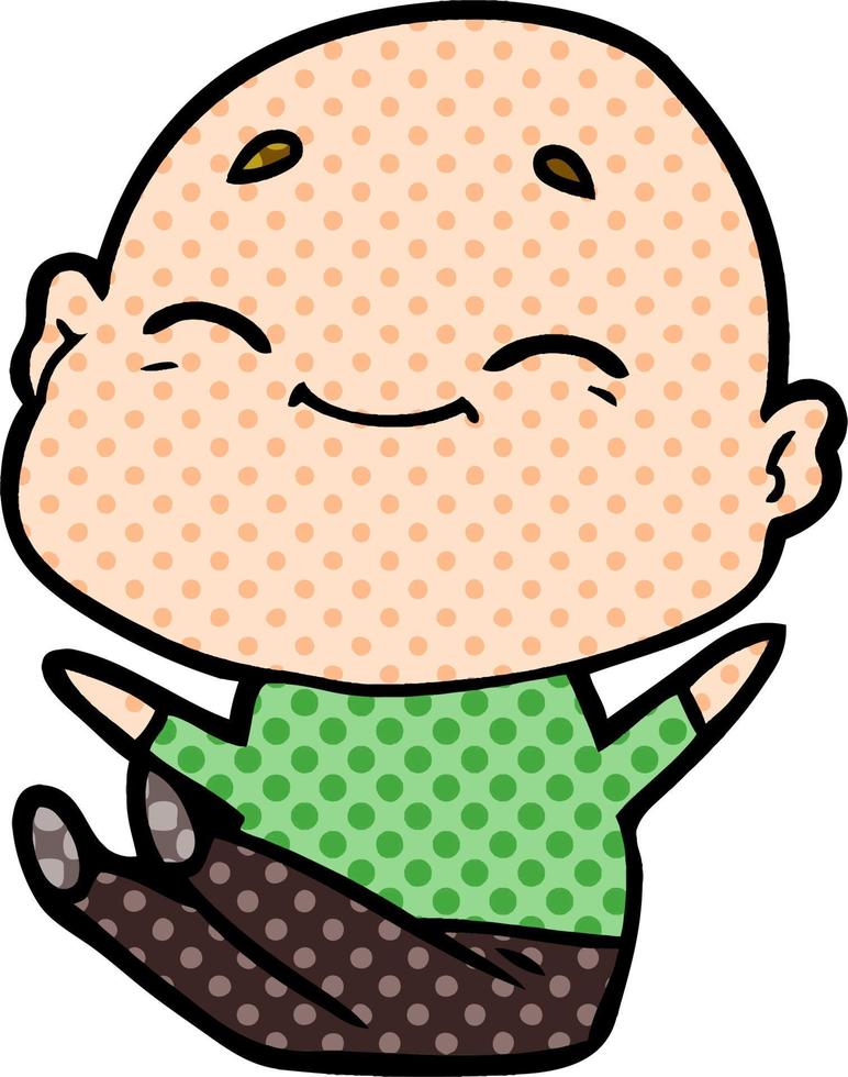 happy cartoon bald man vector