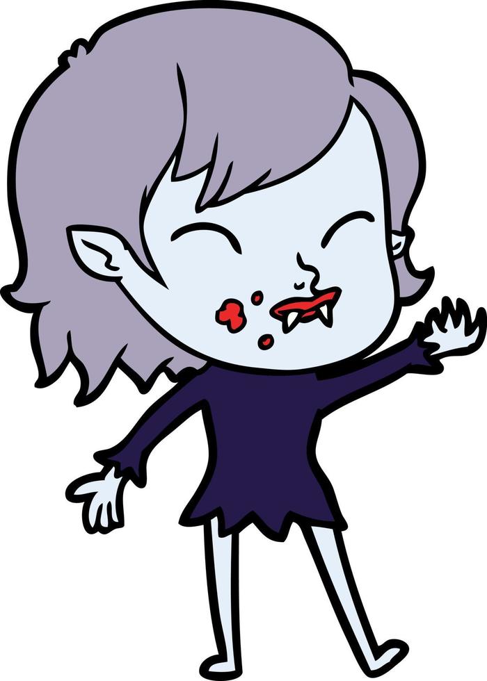 cartoon vampire girl with blood on cheek vector