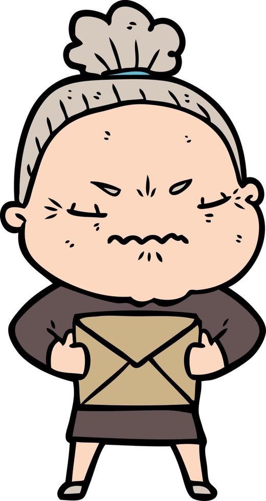cartoon annoyed old lady vector