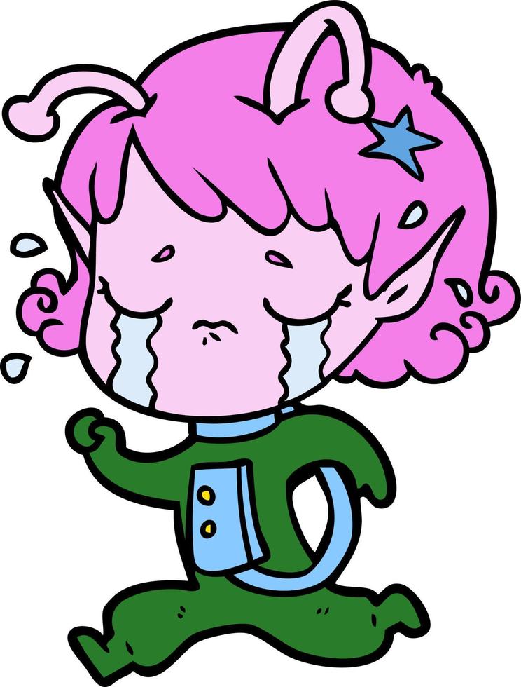 cartoon crying alien girl vector