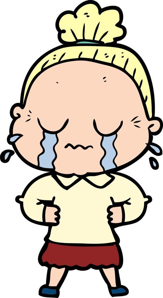 cartoon crying old lady vector