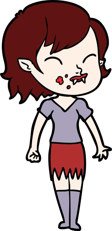 chica vampiro de dibujos animados con sangre en la mejilla vector