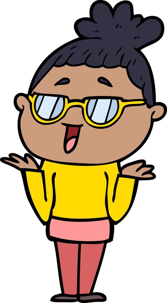 cartoon happy woman wearing spectacles vector
