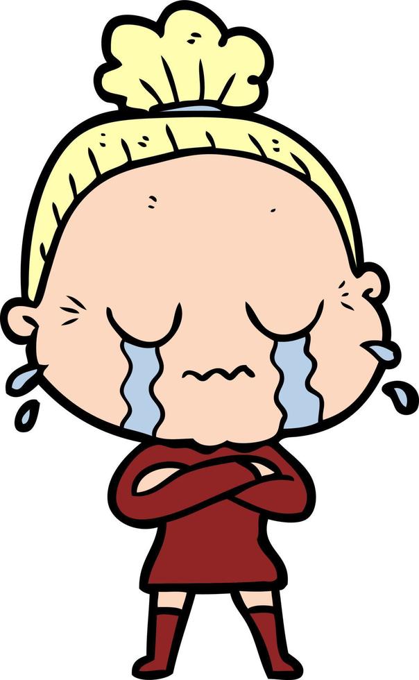cartoon crying old lady vector
