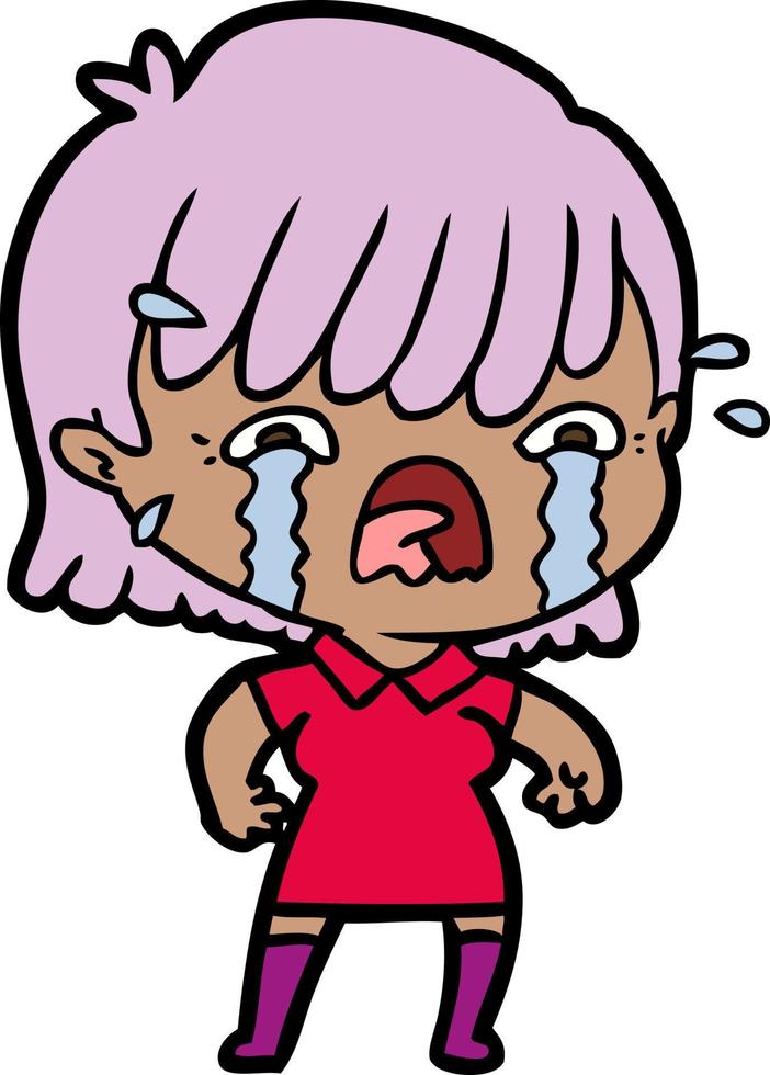 cartoon girl crying vector