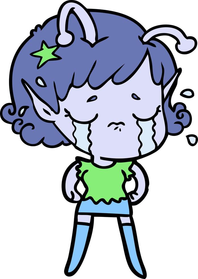 cartoon crying alien girl vector