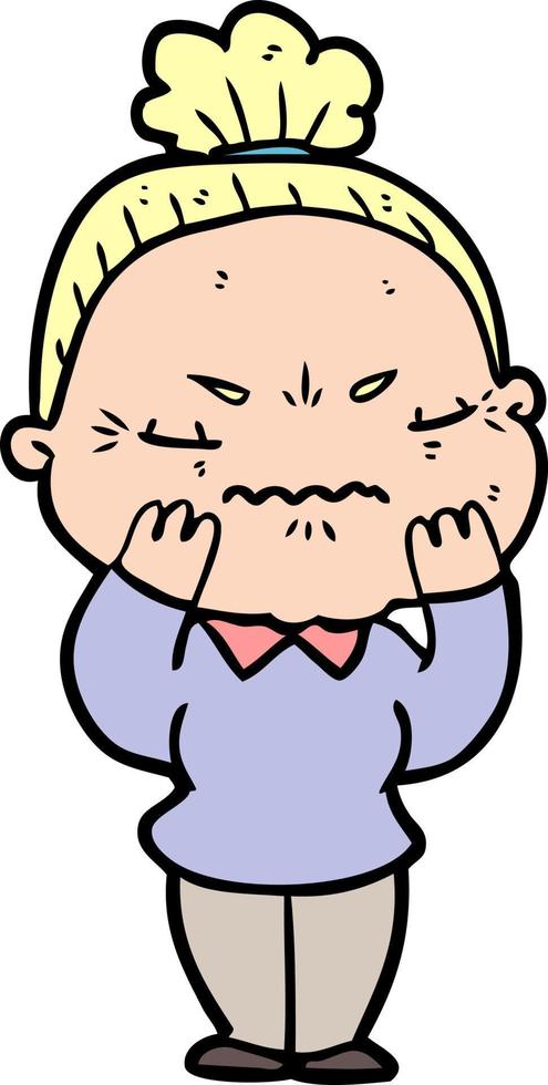 cartoon annoyed old lady vector