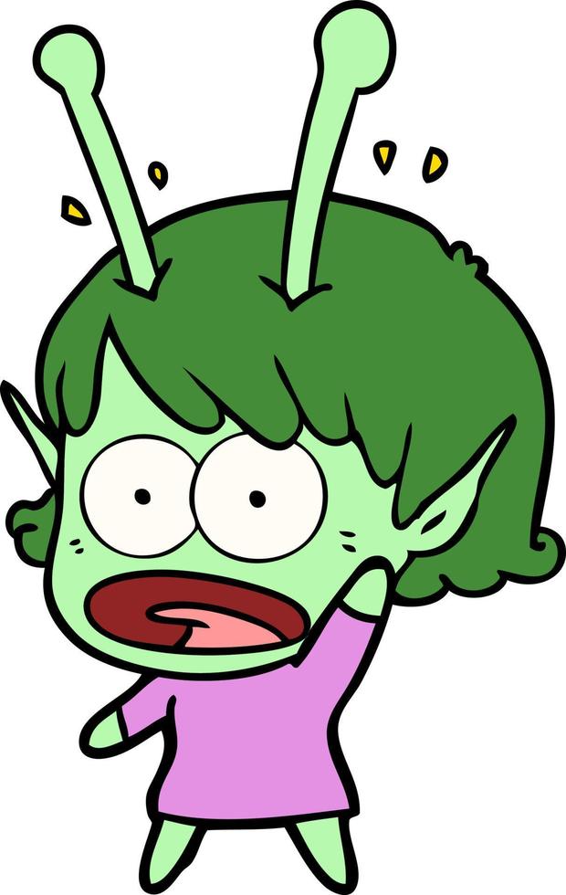 cartoon shocked alien girl vector