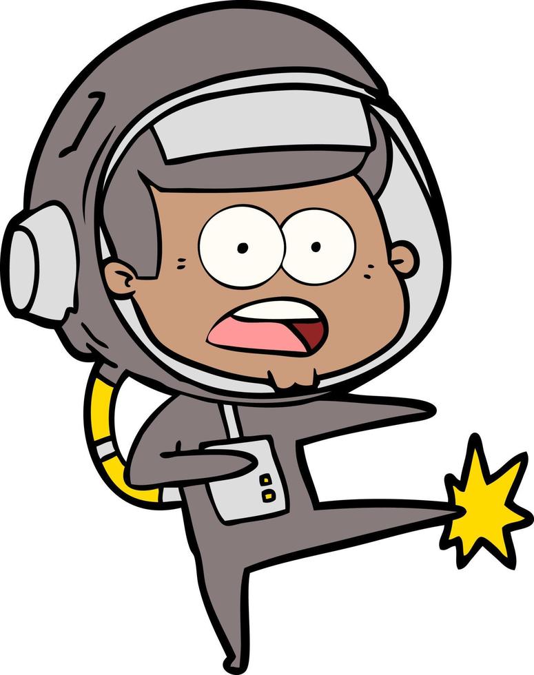 cartoon surprised astronaut kicking vector