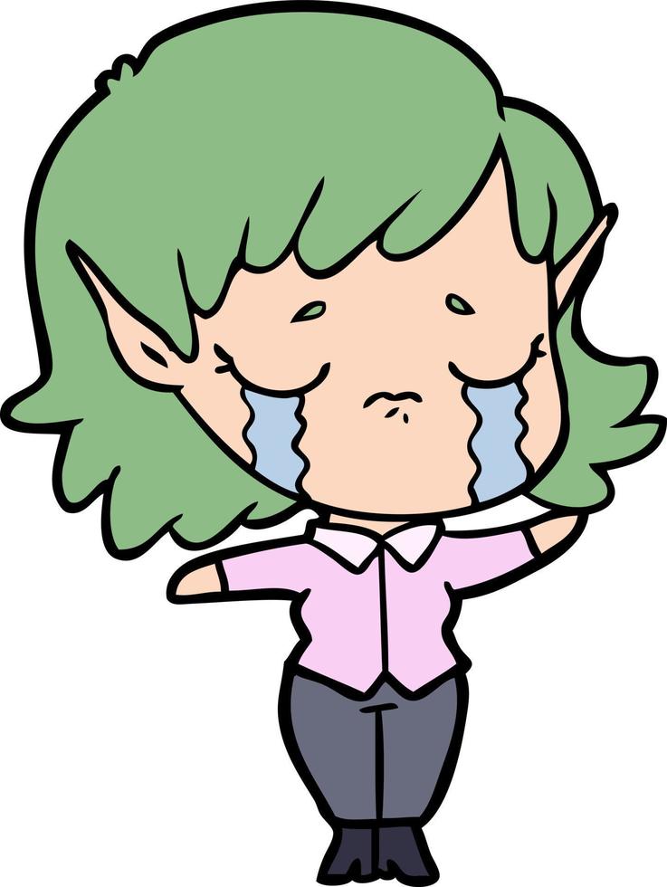 niña elfa llorando de dibujos animados vector