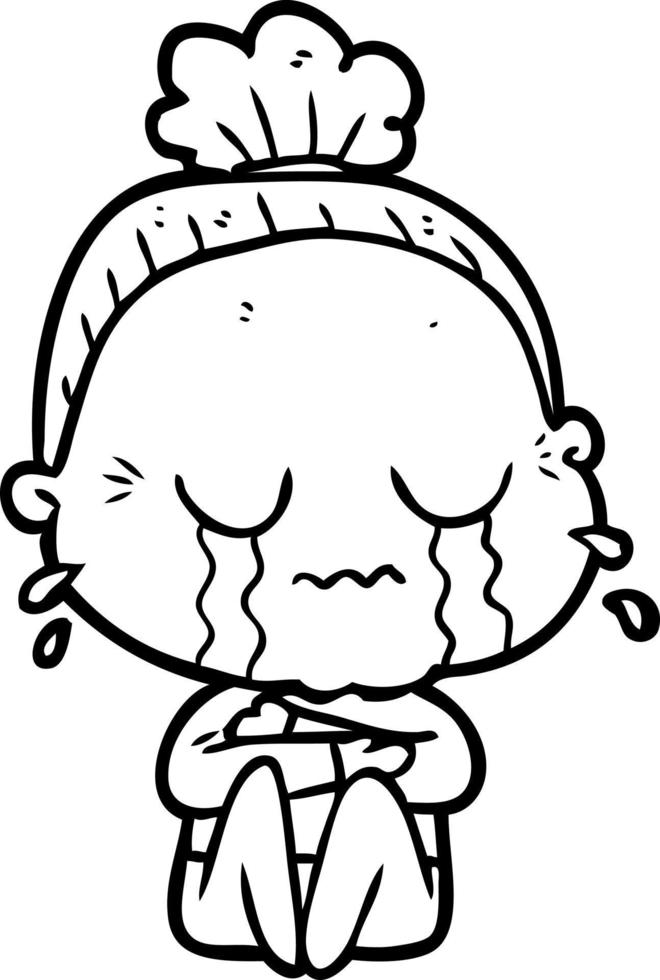 cartoon crying old lady vector