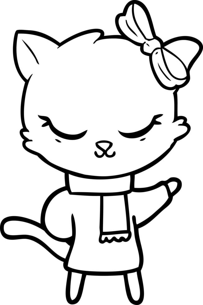 cute cartoon cat with bow vector