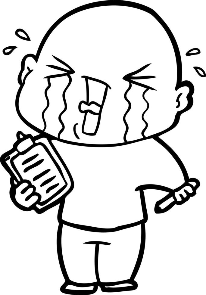 cartoon crying man with clipboard vector