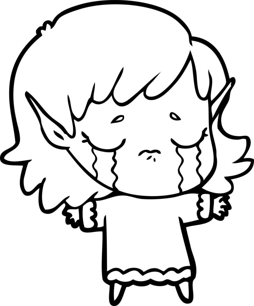 niña elfa llorando de dibujos animados vector