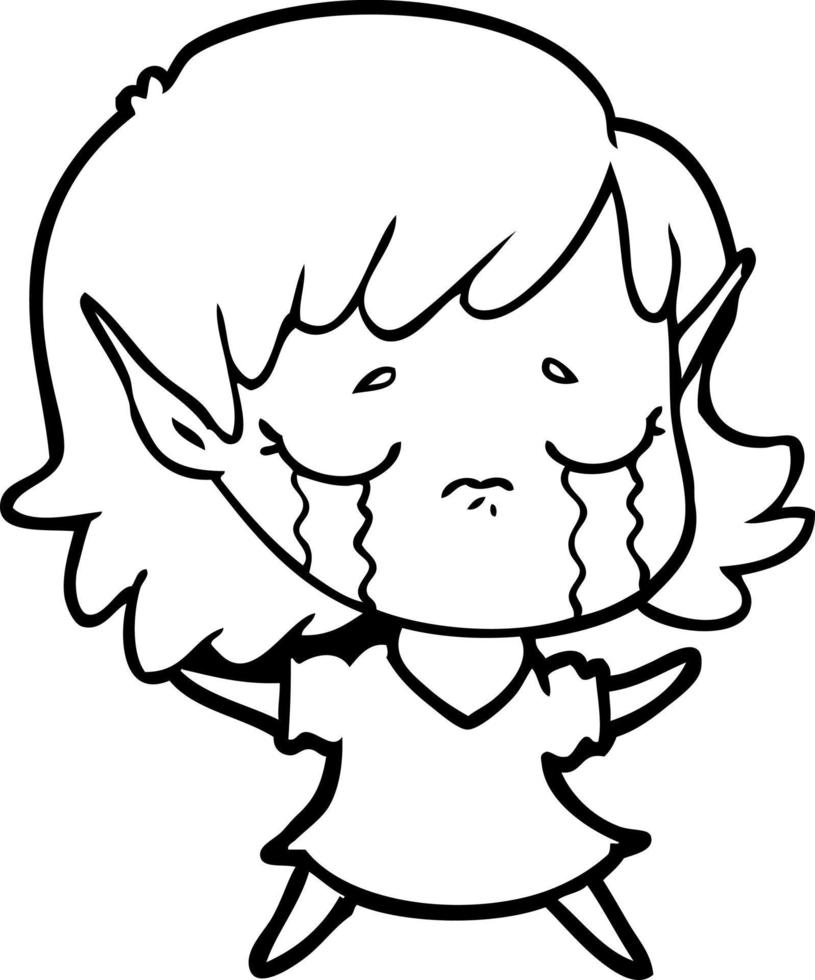 niña elfa llorando de dibujos animados vector